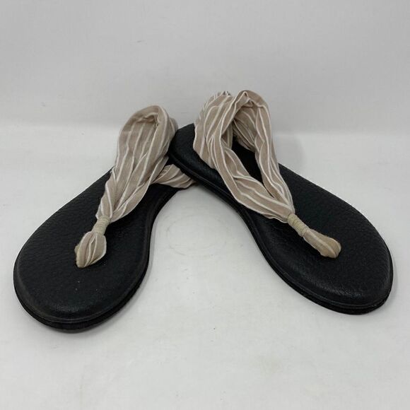 Sanuk 5 Yoga Sling Back Cream Stripe BOHO Summer Beach Comfy Sandals - Picture 4 of 9